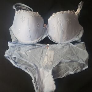 PINK Victoria's Secret Light Blue Floral Bra and Panty Set